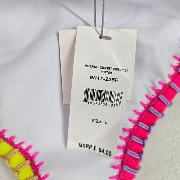 Platinum Swimwear Crochet-Trim Hipster Bikini Bottoms White L New - Picture 3 of 5